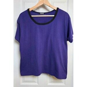 Vintage 90s Jerzees Heavyweight Purple Black Ringer Tee Shirt Blank Boxy Fit